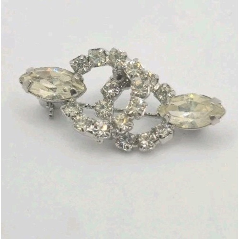 Juliana D&E Vintage Clear Rhinestone Double Circle Marquise Brooch Silver Tone